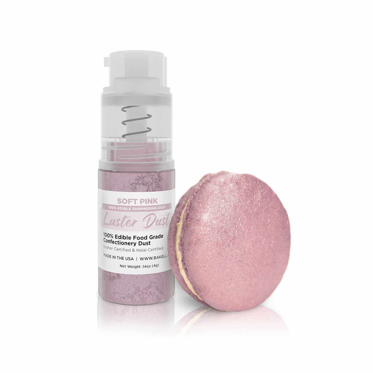 Bakell - Soft Pink Luster Dust (4g, 1x Pump) Edible Vegan Dust & Paint for Baking, Desserts and Beverages